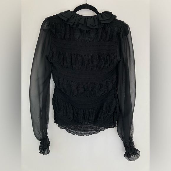 Philippe Adec Paris Ruffle Shirred Romantic Poetic Sheer Blouse Button Sexy Sz 6 - Picture 4 of 7